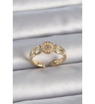 Pirinç Gold Renk Zirkon Taşlı İncili Kalp İşleme Detay Ayarlanabilir Kadın Yüzük TJ-BYK3358