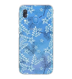 Samsung Galaxy A40  Kamera korumalı Tıpalı  Kapak Floral Mavi Tasarımlı  Şeffaf Kılıf