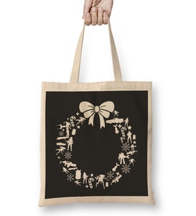 Aliens Christmas Wreath Pattern Bez Çanta Uzun Saplı