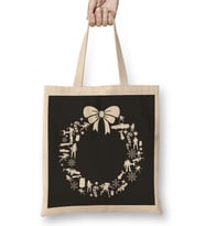 Aliens Christmas Wreath Pattern Bez Çanta Uzun Saplı