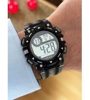 Erkek Kol Saati Dijital Su Geçirmez Genç Kol Saati SPEC000617 - Alarm, Kronometre, LED (Siyah - Gümüş)