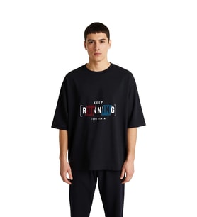 Koşmaya Devam Et Fitness Motivasyon Baskılı Erkek Oversize Tişört