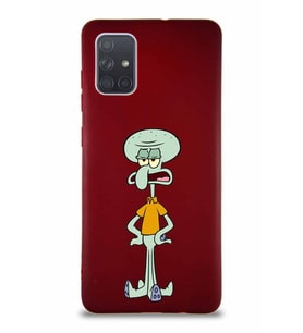Samsung Galaxy A71 Soft Premier Kapak Squidward Dokunaç Tasarımlı Silikon Kılıf - Mürdüm (Şeffaf)