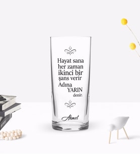 BK Gift Kişiye Özel Renkli Baskılı İkinci Şans Tasarımlı Rakı Bardağı-1 (Beyaz)