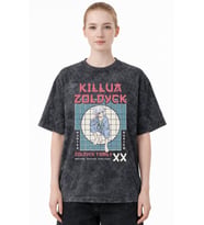 Tasarım Hunter X Hunter Killua Zoldyck Anime Baskılı Unisex Oversize Eskitme Yıkamalı Tişört