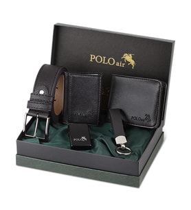 Polo Air Kemer Cüzdan Kartlık Anahtarlık Benzinli Polo Air Çakmak Hediyelik Kombin CHM-12 (Siyah)