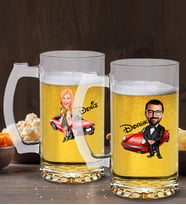 BK Gift Kişiye Özel Erkek ve Kadın Patron Karikatürlü 2’li Cam Bira Bardağı 50cl-1 (Beyaz)