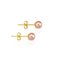 925 Ayar Gümüş Gold Kaplama Pembe İnci Taşlı Minimal Küpe