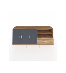 Kronos Konsol 4 Raflı Tek Çekmeceli 3 Kapaklı 220x59x99 Çam-Antrasit/Çam