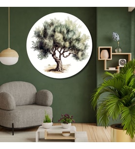 Yuvarlak Temperli Gerçek Cam Tablo Soft Zeytin Ağacı Tasarımı