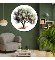 Yuvarlak Temperli Gerçek Cam Tablo Soft Zeytin Ağacı Tasarımı
