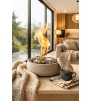 Masa Şöminesi – Modern, Kokusuz ve Siyah Taşlı Set (Şömine Yakıtı + Yedek Hazne Hediye )