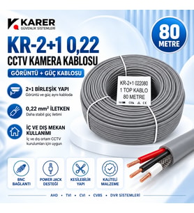 2+1 0,22 CCTV Güvenlik Kamera Kablosu 80 Metre – Görüntü ve Güç Birleşik Kablo
