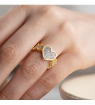Vaoov 925 Ayar Gümüş Ayarlanabilir Taşlı Kalp Yüzük (Gold)