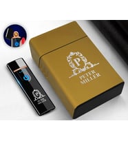 BK Gift Kişiye Özel Sarı Sigara Tabakası ve Elektronik Dokunmatik Alevsiz Şarjlı Çakmak Hediye Seti-1, Metal Sigara Tabakası, Elektronik Çakmak