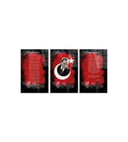Miyrem Glasses Collection -A1^# Atatürk -Istiklal Marşı-Gençliğe Hitabe Cam Tablo (TOPLAM 3 PARÇA) (Çok Renkli)