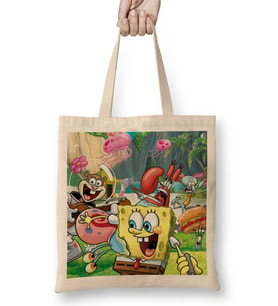 Sünger Bob Sponge Bob Bez Çanta Uzun Saplı