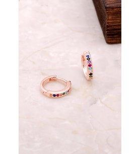 Rose Gümüş Mini Boy 12 mm Zirkon Taşlı Halka Küpe 4968