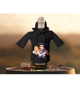 BK Gift Kişiye Özel Sevgililer Karikatürlü Mini Siyah İçki Şişesi Tişörtü , Ev Bar Dekoru, Viski, Şarap, Votka, Rakı Şişesi Tişörtü, Ev Barı-30