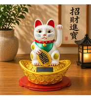 Büyük Boy Solar Şans Kedisi Maneki Neko Dekoratif Biblo Feng Shui