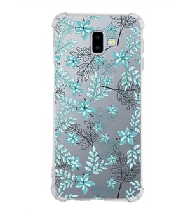 Samsung Galaxy J6 Plus  Köşe Korumalı Antişok Kapak Floral Su Yeşili Tasarımlı Şeffaf  Kılıf