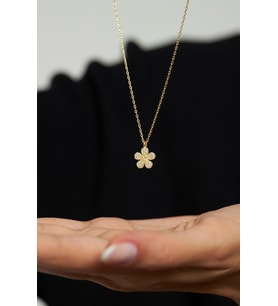 Zirkon Taşlı Gold Minimal Papatya Gümüş Kolye