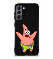 Samsung Galaxy S21 Soft Premier Kapak Patrick Yıldız Tasarımlı Silikon Kılıf - Siyah (Şeffaf)