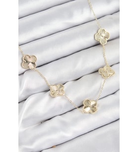 Pirinç VIP Yonca Model Gold Renk Kadın Kolye - TJ-BKO10484