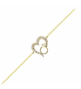Kalp'li Tektaş Altın Zincir Bileklik 14K Gold (Çok Renkli)