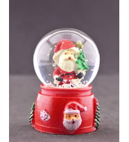 Yeni Yıl Hediyesi Dekoratif Noel Baba ve Çam Ağacı Temalı Mini Boy Işıklı  Yılbaşı Kar Küresi 6.5 cm