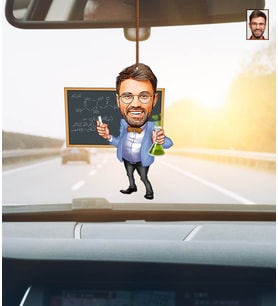 Kişiye Özel Karikatürlü Kimya Mühendisi Ahşap Araba Dikiz Ayna Süsü