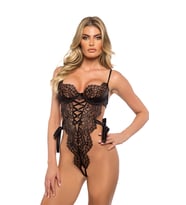 ÖzelTasarım İp Detaylı Siyah Dantel İşlemeli Transparan Fantezi Body