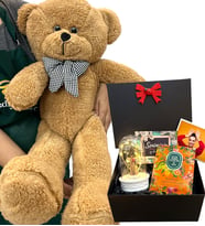 Kişiye Özel Fotoğraflı Hediye Paketi ve Büyük Boy Kahverengi Peluş Ayıcık (Model 4)