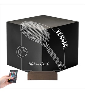 Luvivia Tenis Raketi Tenisçi Tasarım Kişiye Özel 3D Lamba - Masa Gece Lambası