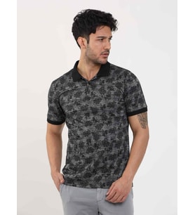 Dufy Siyah Erkek Slim Fit Desenli Polo Yaka Tshirt - 105244
