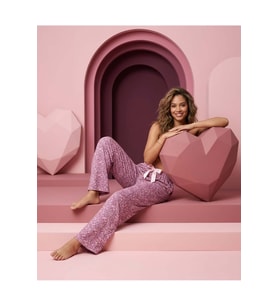 Kadın Viskon Pamuklu Pijama Altı Soft Örme Mevsimlik Ev Pantolonu Yaprak