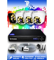 PICAM 4 Kameralı Kare 3 İç Kamera Set HDD'siz Full HD Renkli Gece Görüşlü Güvenlik Kamerası Sistemi