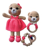 Elbiseli Ayıcık Yeni Doğan Takımı Amigurumi Organik Oyuncak