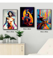 renkli art piano kadın tablosu 3 adet 35cmx50cm kumaş baskılı canvas tablo