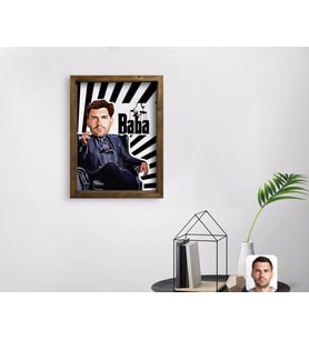 BK Gift Kişiye Özel Godfather Baba Karikatürlü Doğal Masif Ahşap Çerçeveli Tablo 45x65cm-20