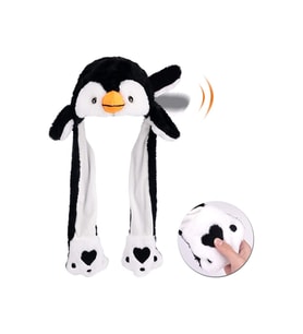 Penguen Şapka Kulakları Hareket Eden Peluş Tavşan Şapka (Beyaz)