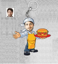 Kişiye Özel Hamburgerci Erkek Ahşap Anahtarlık-1