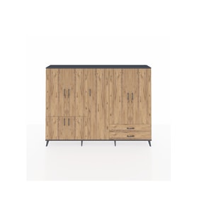 Arges Dolap 12 Raflı 2 Çekmeceli 7 Kapaklı 220x30x163 Antrasit-Çam