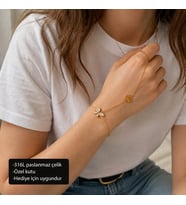 Butterfly Amora Hand Chain Taşlı Kelebek ve Kalp Detaylı Şahmeran Bileklik