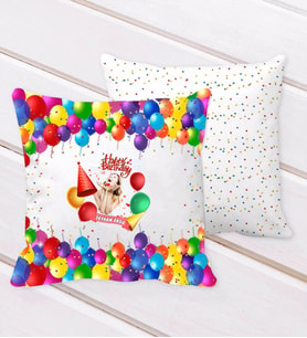 BK Gift Kişiye Özel Fotoğraflı Doğum Günü Tasarımlı Balon Desenli Dekoratif Kırlent Yastık-15 (Beyaz)