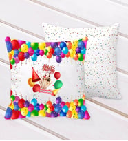 BK Gift Kişiye Özel Fotoğraflı Doğum Günü Tasarımlı Balon Desenli Dekoratif Kırlent Yastık-15 (Beyaz)