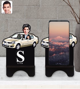 BK Gift Kişiye Özel Plakalı Erkek Renault Symbol Karikatürlü Ahşap Biblo Telefon Standı-1