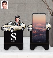 BK Gift Kişiye Özel Plakalı Erkek Renault Symbol Karikatürlü Ahşap Biblo Telefon Standı-1