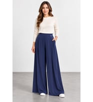 Önü Pileli Beli Lastikli Bol Paça Kadın Pantolon Y26-1620 - Lacivert