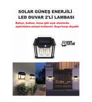Solar Güneş Enerjili Bahçe,Teras,Balkon,Dış Mekan Sensör Kademeli 2'Lİ Filament Led Aydınlatma Fener